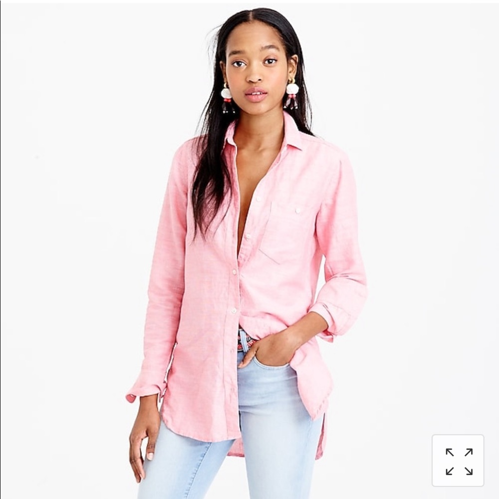 J Crew Long Cotton Linen Boy Shirt Crosshatch 12